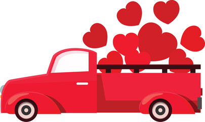 Red pickup truck carrying many hearts for a special occasion © nsit0108