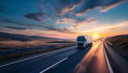 Concept transport logistique routier avec camion poids lourd sur route