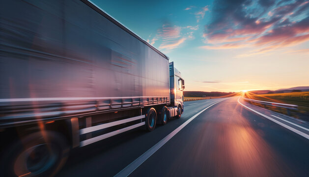 Concept transport logistique routier avec camion poids lourd sur route