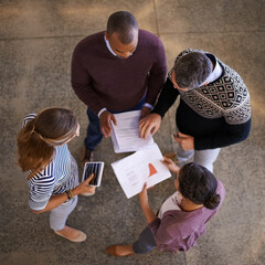 Teamwork, people and top for business meeting, discussion and employees together in creative...