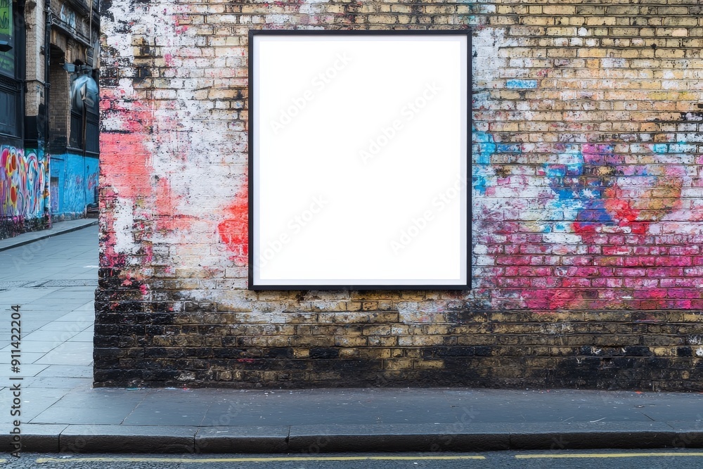 Sticker Advertisement poster with graffiti covered wall for mockup