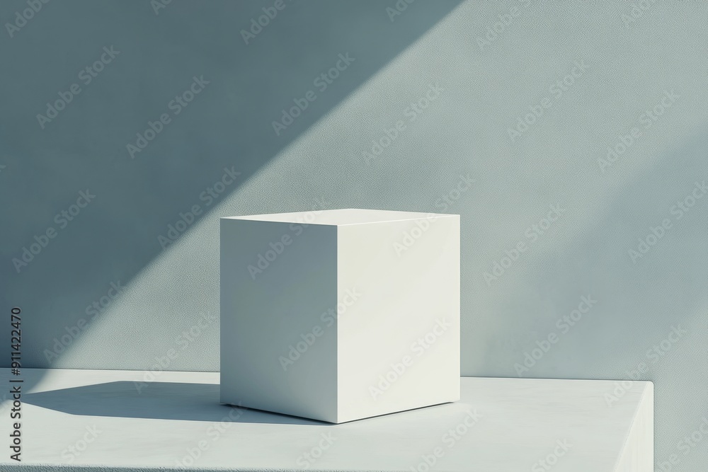 Poster Mockup template of a photorealistic flat rectangular cardboard package box on a light gray background.