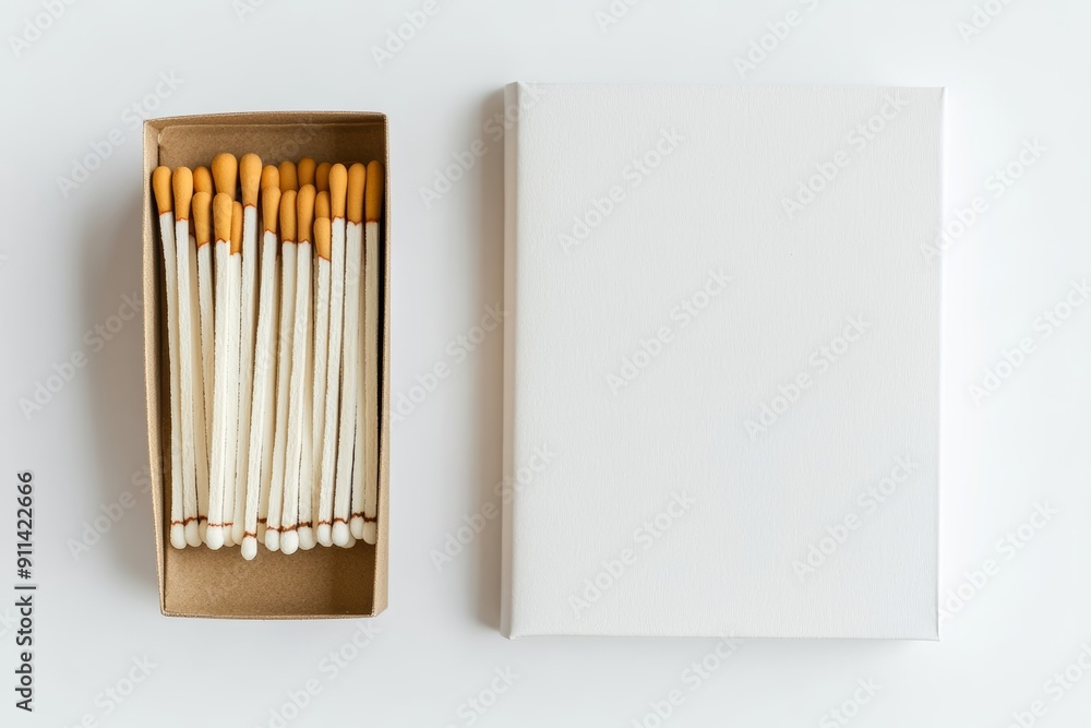 Poster matchbook design presentation, top side view, clipping path. empty paper match box packaging mock up