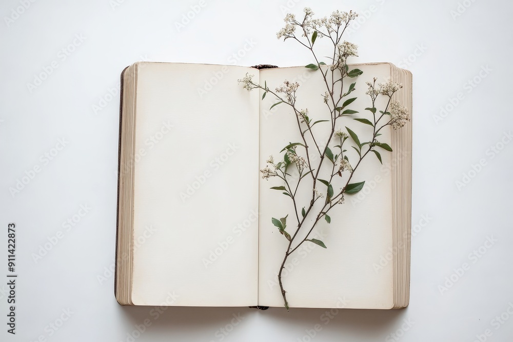 Poster A top view of a blank notebook on a white background for a mockup