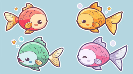 Fototapeta premium fish icon chibi style, cute animal themed sticker collection for children's story books