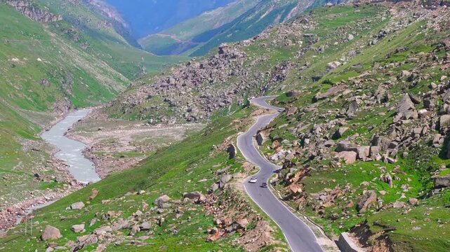 ladakh road via Atal Tunnel view drone footage video