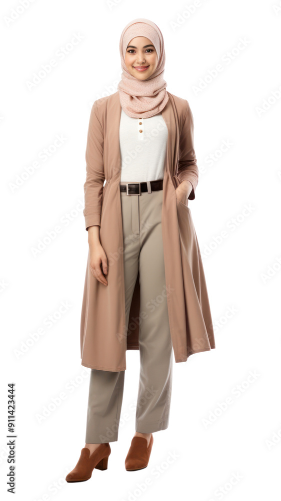 Sticker png a muslim young woman overcoat standing sleeve.