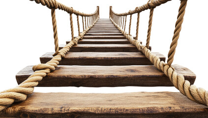 Obraz premium A suspension bridge made of wood and hemp rope isolated on a transparent background