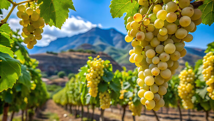 "White Grapes on Marmajuelo/Bermejuela Vines in Güímar Vineyard, Tenerife – Canary Islands" generative ai