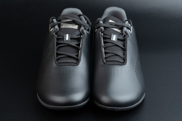 New neat black leather casual shoes