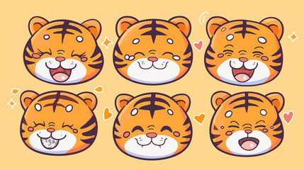 Fototapeta premium cute tiger cub icons set, chibi style, for children's books