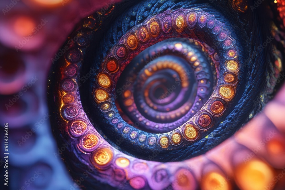 Wall mural fractal dimension portal swirling vortex of geometric patterns and vibrant colors leading into infin