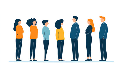 Fototapeta premium A diverse group of people standing in line, waiting patiently. A simple illustration representing a queue of people.