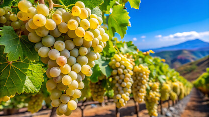 "White Grapes on Marmajuelo/Bermejuela Vines in Güímar Vineyard, Tenerife – Canary Islands" generative ai