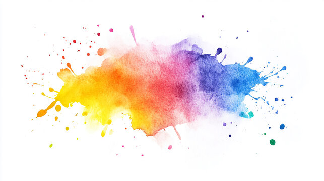 Bright watercolor splash with splatter effects Water color on white background