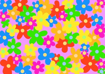 Abstract color pattern with flowers. Colorful background with flowers. Painted illustration in bright colors.