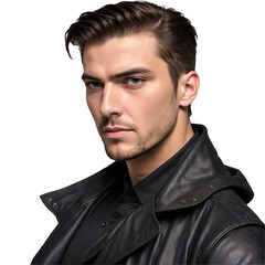 Handsome Man in Black Leather Jacket