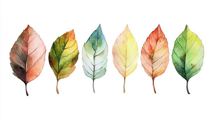 Obraz premium Hand-drawn watercolor leaves with intricate details Water color on white background