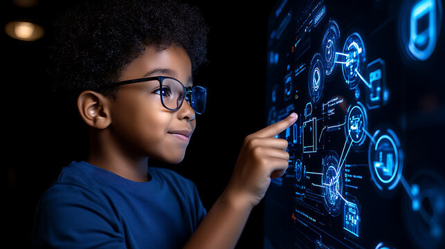 A day in the life of a teacher preparing lessons in a digital classroom, using advanced educational software 