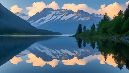 The reflections of mountains and lakes complement each other, showing the harmonious beauty of nature.