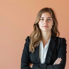 Confident Young Businesswoman in Black Suit Standing