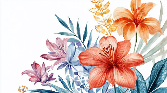 Watercolor flowers in a classic arrangement Water color on white background