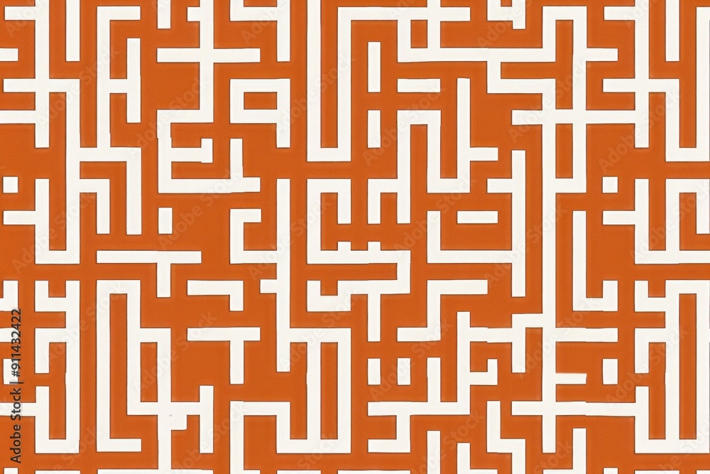Poster abstract maze pattern in white lines on an orange background