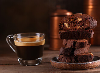 chocolate biscotti cookies with coffee dessert