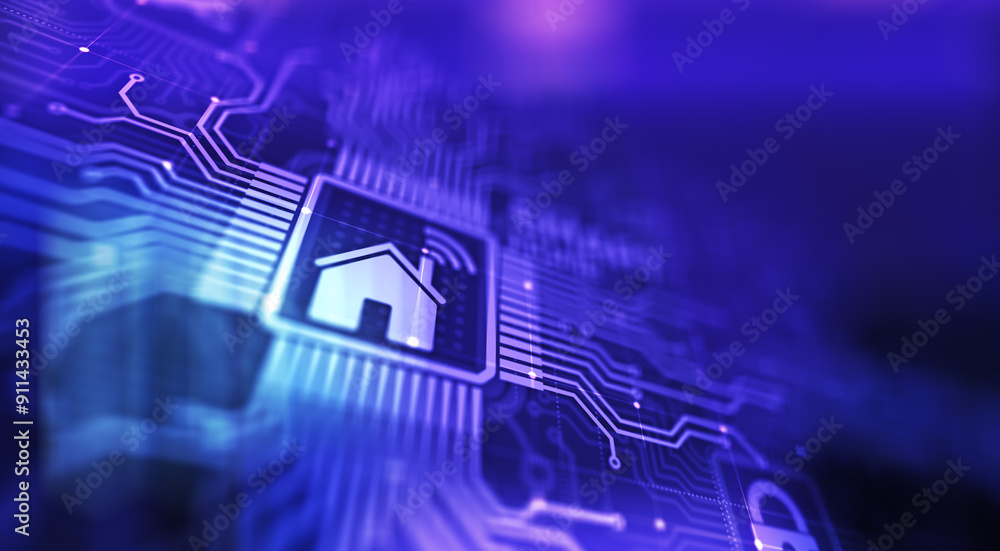 Poster smart home control panel on virtual screen. iot and automation technology concept.