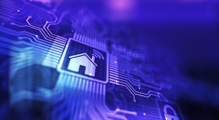 Smart home control panel on virtual screen. IOT and Automation technology concept.