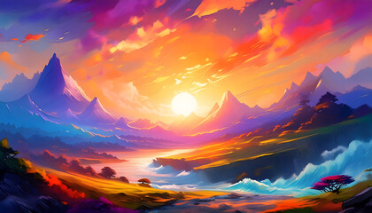 Painting abstract art panorama digital art style, illustration painting on digital art concept, Generative AI.
