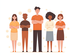 Obraz premium Diverse group of five people standing together with arms crossed, symbolizing unity and teamwork.