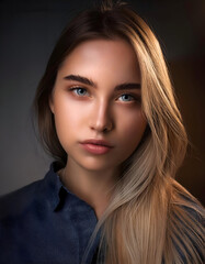 Fototapeta premium Close up portrait of pretty girl, epic, digital art concept, Generative AI.