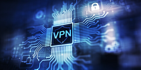 VPN virtual private network internet access security ssl proxy anonymizer technology concept button on virtual screen.