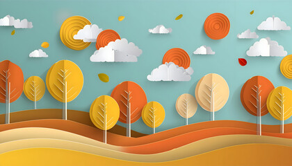 Circle pattern in paper Autumn craft style background on digital art concept, Generative AI.