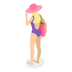 3D Isometric Flat Vector Set of Women In Swimsuits, Young Attractive Ledies in Beach Outfits. Item 5