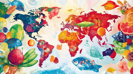 A colorful poster celebrates World Food Day, featuring a world map.