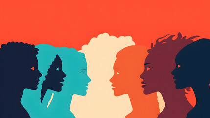 Silhouettes of diverse women in profile, symbolizing unity and strength.  A powerful image for social justice and equality campaigns.