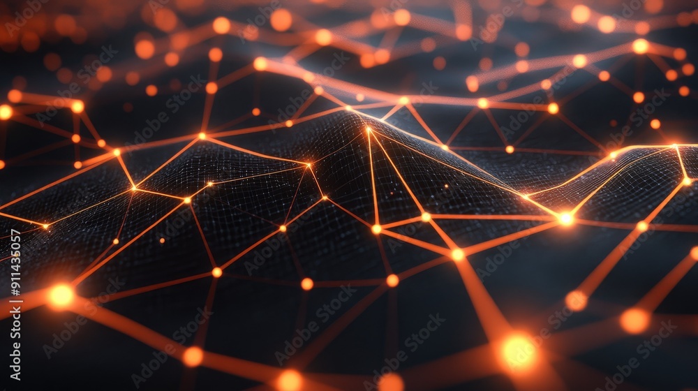 Poster futuristic mesh grid with glowing nodes