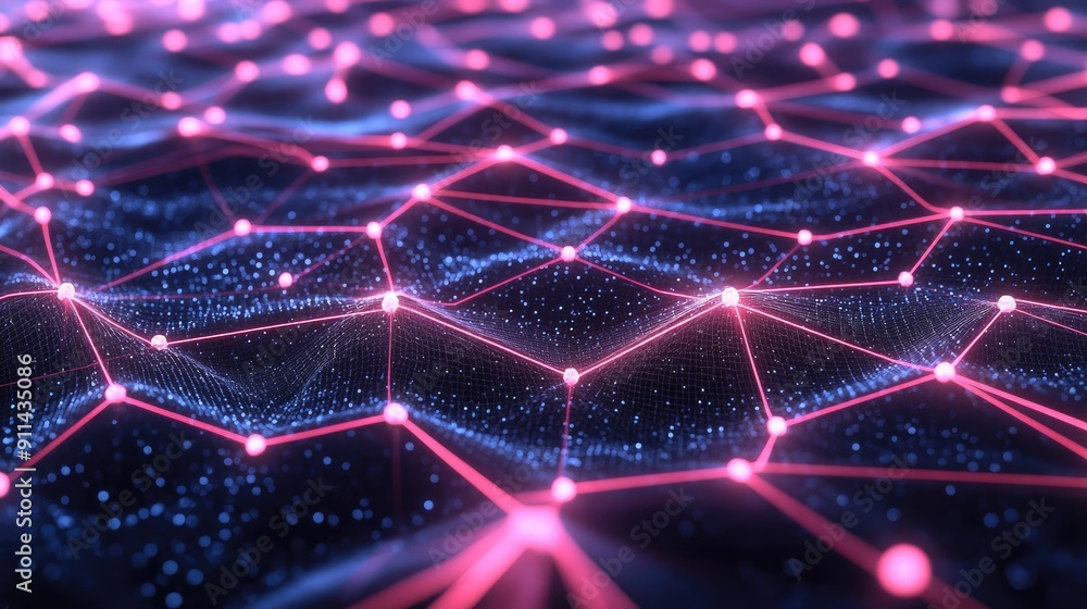 Poster futuristic mesh grid with glowing nodes