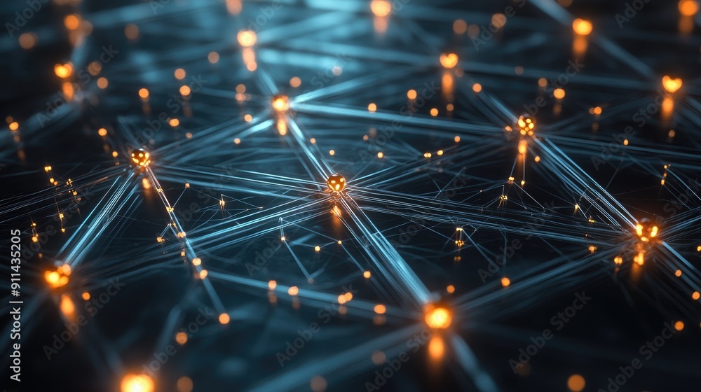 Poster futuristic mesh grid with glowing nodes