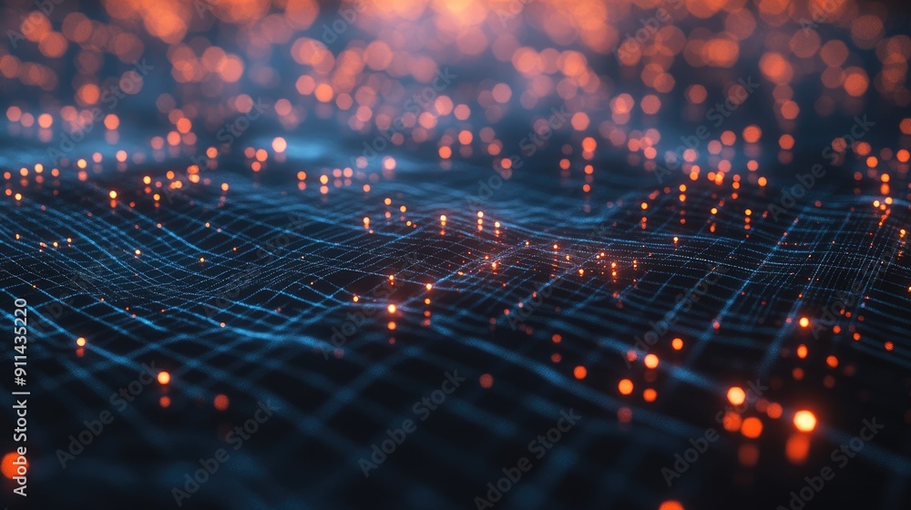 Poster futuristic mesh grid with glowing nodes