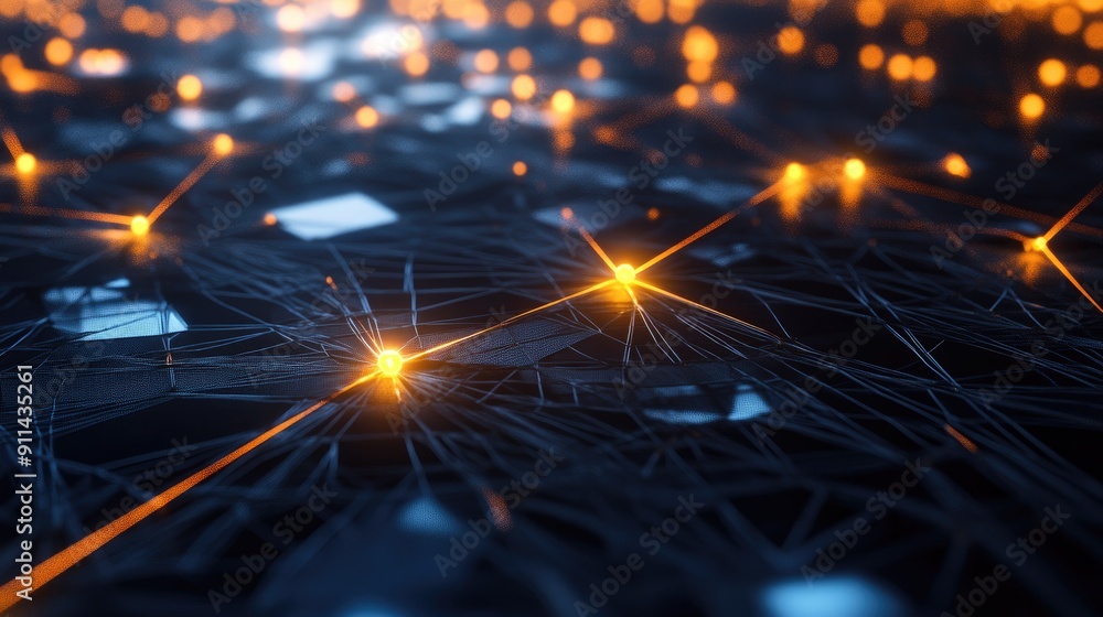 Poster futuristic mesh grid with glowing nodes