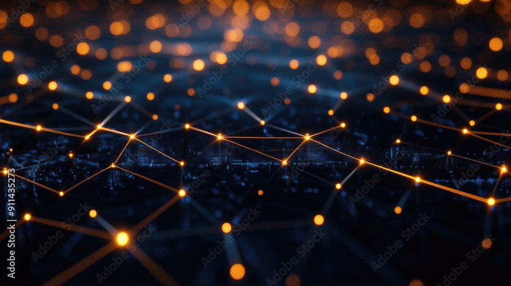 Poster futuristic mesh grid with glowing nodes