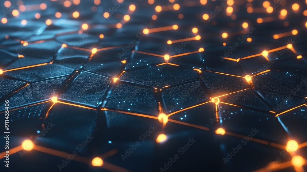 Poster futuristic mesh grid with glowing nodes