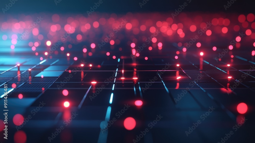 Poster futuristic mesh grid with glowing nodes