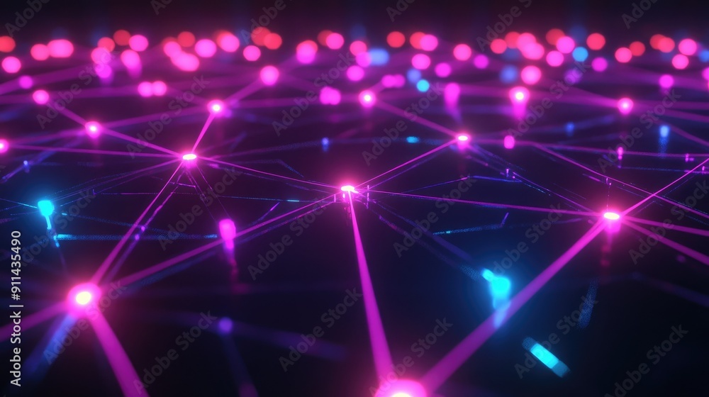 Poster futuristic mesh grid with glowing nodes
