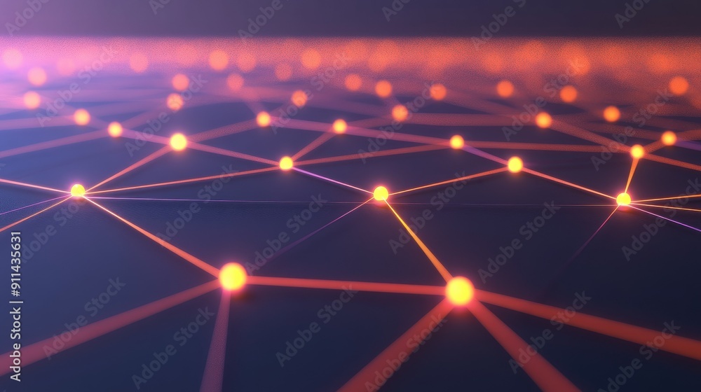 Poster futuristic mesh grid with glowing nodes
