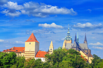 Summer cityscape - view of the Hradcany historical district and castle complex Prague Castle, Czech Republic