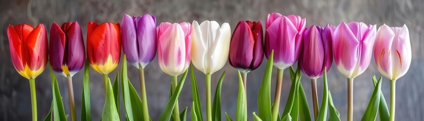 Obraz premium A vibrant arrangement of colorful tulips in a vase